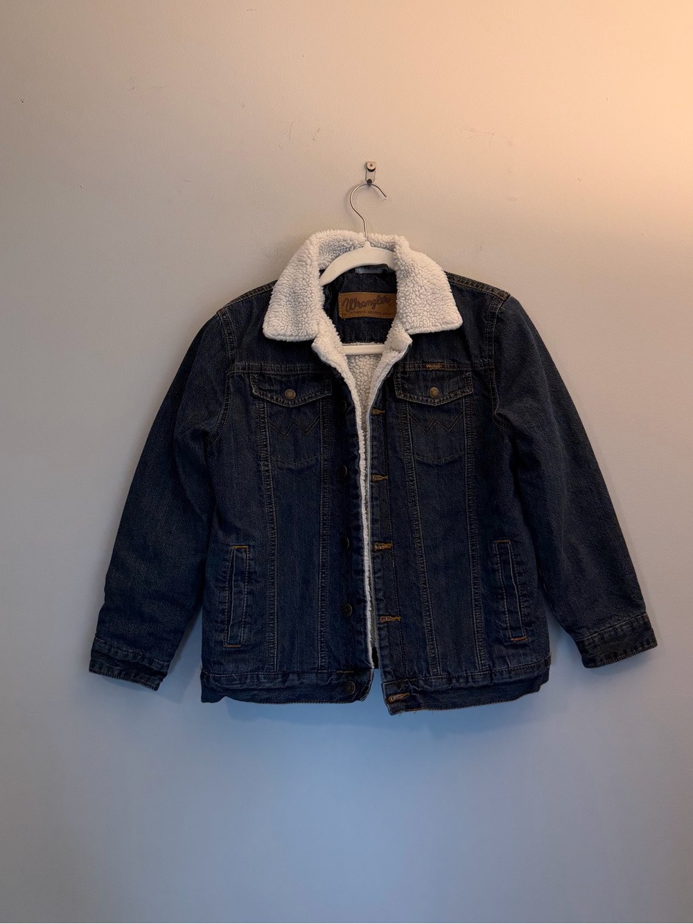 Wrangler Dark Blue Denim Jacket with White Sherpa Collar